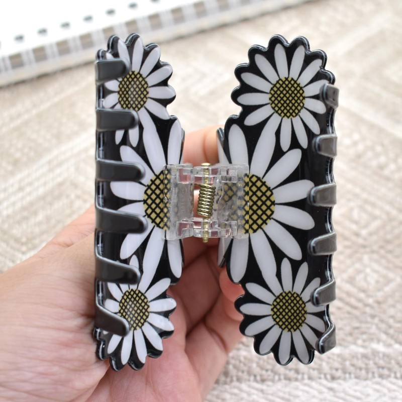 White Daisy Hair Claws Non Slip Medium Thick Hair Claws
