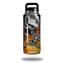 WraptorSkinz Skin Decal Wrap for Yeti Rambler Bottle 36oz Chrome Skull on Fire (YETI NOT Included)