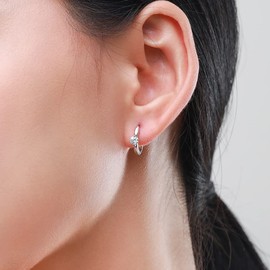 Diamond Small Sleeper Hoop Earrings 925 Sterling Silver for Women Girls Dainty CZ Crystal Cartilage Earring Tragus Huggie Hoops Hinged Cuffs Studs Cute Jewelry Gifts for Sensitive Ears BFF