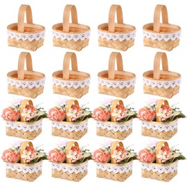 Geelin 12 Pcs Flower Girl Basket Mini Woven Baskets with Handles for Wedding Ceremony, Picnic, Baby Shower Party, Home and Dry Flower DIY Decor, Garden Storage(Lace)