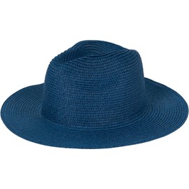 styleBREAKER Women's Panama Sun Hat Made of Paper Straw, Foldable Crushed Hat with Wide Brim, Summer Fedora Hat for Beach and Festival, darkblue, Unit size