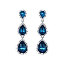 TOFBS Teardrop Dangle Earrings for Women Girls Crystal Cubic Zirconia Drop Hanging Earrings Hypoallergenic Trendy Statement Fashion Wedding Birthday Jewelry Gifts (Blue)