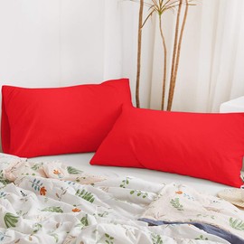 BEDSUM Microfiber Queen Pillowcases Set of 2, Soft Wrinkle Resistant and Easy Care Pillow Cases with Envelope Closure for Kids, 20x30 inches,Red