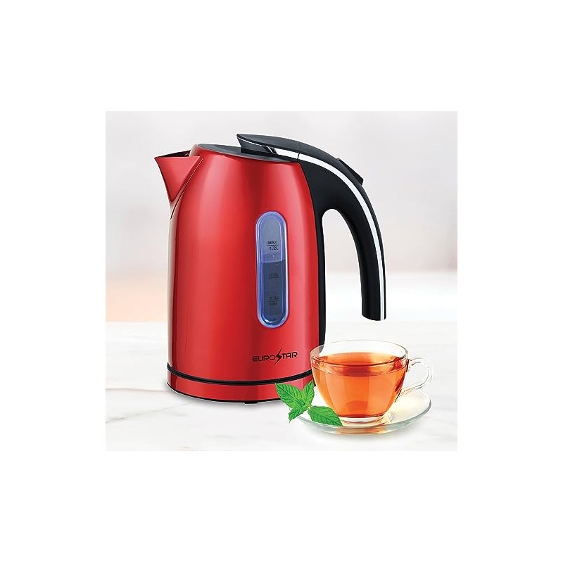 EUROSTAR EKS12RD 1.2L Stainless Steel Electric Kettle, Red