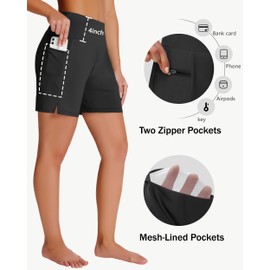 MIVEI Women's 5" Swim Board Shorts with Zipper Pockets High Waisted Tummy Control Quick Dry Beach Swimsuit Bottom UPF50+ Black
