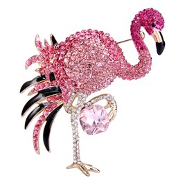 Flyonce Women's Crystal Enamel Elegant Flamingo Bird Brooch Pink Gold-Tone