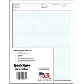 Isometric Graph Paper Pad, 8.5" x 11" Portrait, 50 Sheets, Blueprint Paper, 0.25" Grid, NRB Non-Reproducible Blue Grid, Grid Paper, Graph Paper by GeekNavy