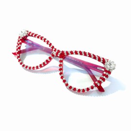 Melrose Red Rhinestone reading glasses bling Women Sun Glasses Diamond Crystal Designer Shiny Party Eyewear UV400 Y07 (RED, 2, x)