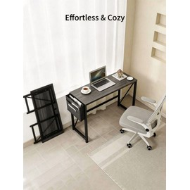 SURMIO Modern Foldable Writing Computer Desk with Storage Bag, No-Assembly Study Office Desk Foldable Table for Small Spaces, Home Office (Black Oak, 39.4 inch)