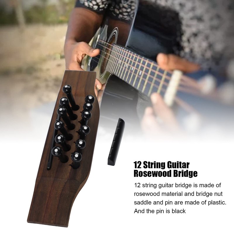 12 String Guitar Bridge Kit Black Roswood and Plastic Saddle