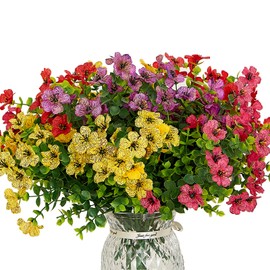 Yaqulen 12 Bundles Artificial Flowers for Outdoors Spring Decoration, Faux Outdoor Flowers Plants, Fake Silk Daisy Realistic UV Resistant for Home Porch Patio Window Yard Decor(Mixed Color)