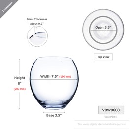 WGV Bowl Glass Vase, Diameter 7.5", Height 8", (Multiple Sizes Choices) Clear Egg Oval Jar Floral Planter Terrarium for Wedding Event Home Decor, 1 Piece (VBW0608)