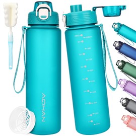 AOHAN Trinkflasche 1l, Wasserflasche BPA Frei, Sport Trinkflasche Kohlensäure Geeignet, Auslaufsicher Motivierende Sportflasche Mit Filter für Fahrrad, Fitness, Wandern und Schule