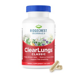 RidgeCrest Herbals ClearLungs Classic, Natural Lung and Nasal Daily Health Supplement for Bronchial, Respiratory, Immune, Sinus, and Mucus Wellness Support, Herbal Formula (60 Caps, 30 Serv)