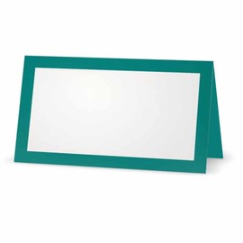 Teal Place Cards - Flat or Tent Style - 10 or 50 Pack- White Front with Solid Color Border Placement Table Name Seating Stationery Party Supplies (50, Tent Style)