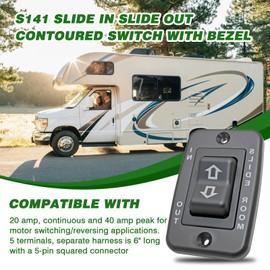 S141 Slide in Slide Out Contoured Switch with Bezel，20 Amp Continuous/40 Amp Peak for RV, Camper for Black Electric Switch