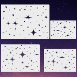 4 Pack Star Stencil 4 Sizes Star Shaped Painting Template Reusable Plastic Twinkle Starburst Painting Stencils for Wall Wood Canvas Fabric, Use for Flag Day Home Decor DIY Crafts(Stars)