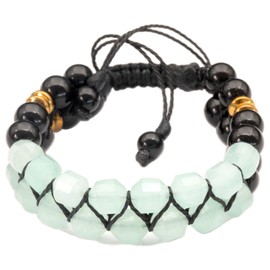 ElisaJewelryArt - Natural Peridot & Black Onyx Beaded Bracelet Macrame Double Row Bracelet Genuine Gemstone Sleeping Stone Healing Crystal Unique Virgo Zodiac Bracelet Unisex Gift Bracelet