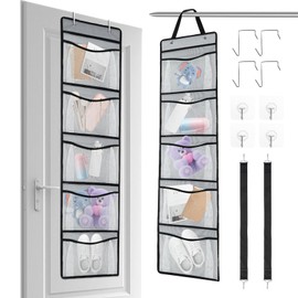 QUMENEY 2 Pcs Over Door Storage Organiser Hanging Storage Organizer with 5 Mesh Pockets Large Capacity Storage Organiser Shelves for Closet Bedroom Wardrobe Bathroom (Grey)