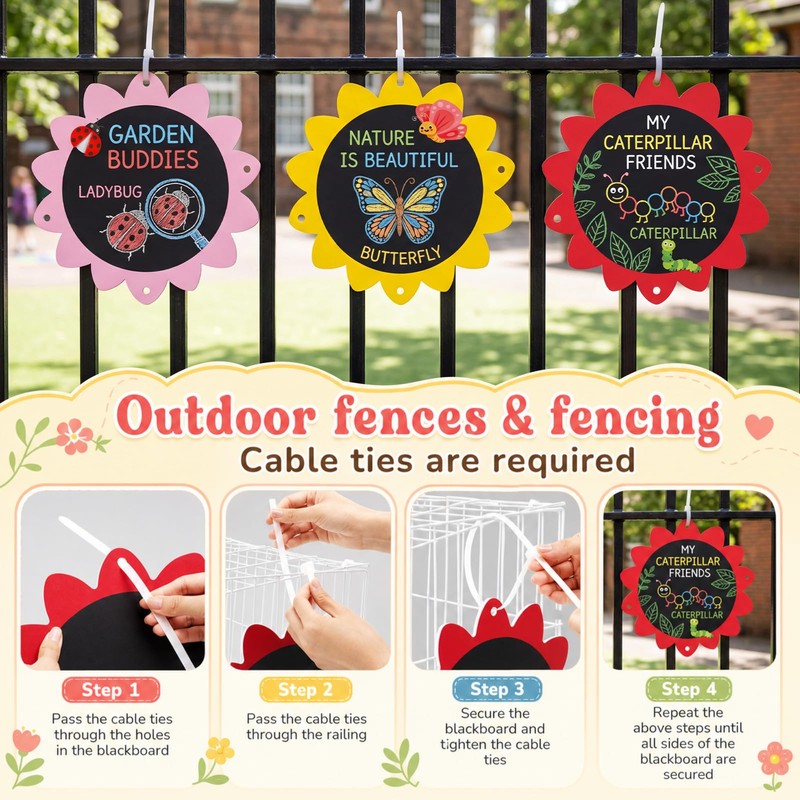 MotiMind 3 Pcs Outdoor Chalkboard for Kids, Sunflower Garden Decor