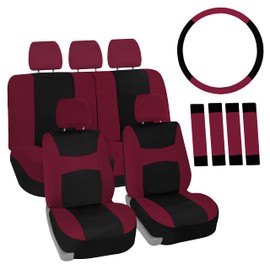 FH Group Car Seat Cover Light Breezy Automotive Seat Cover Flat Foam Padding Cloth Full Combo Set Burgundy Seat Covers Airbag and Split Rear Universal Fit Interior Accessories for Cars Trucks and SUV