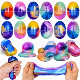 12 Pack Prefilled Easter Galaxy Slime Eggs Easter Slime Egg Fillers Easter Squishies Toys Stress Reliever for Kids Boys Girls Easter Egg Hunt Filling Treats Easter Basket Stuffers Easter Party Favor