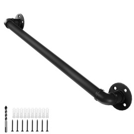 3.3 Ft Metal Staircase Handrail - Black Galvanized Industrial Iron Hand Rail for Indoor & Outdoor Wall Mount Support, Perfect Wall Hand Railing & Steps Baluster