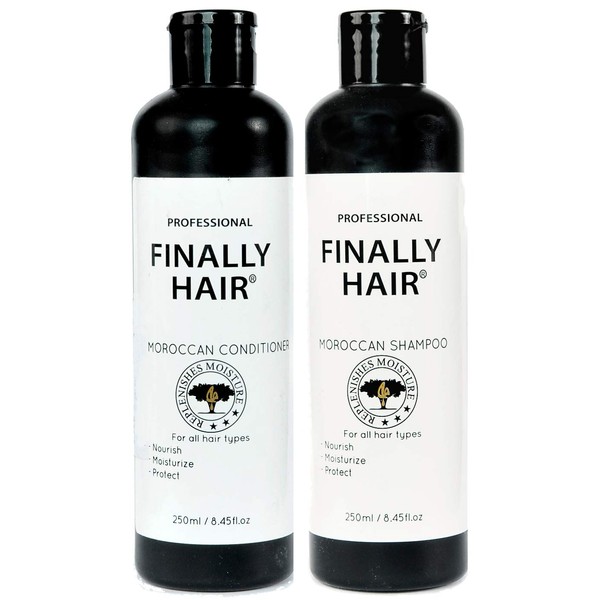Moroccan Argan Shampoo and Conditioner - Super Moisturizing, Detangling, Nourishing Shampoo and Conditioner Combo (2 bottles 8.45 FL Oz each) by Finally Hair