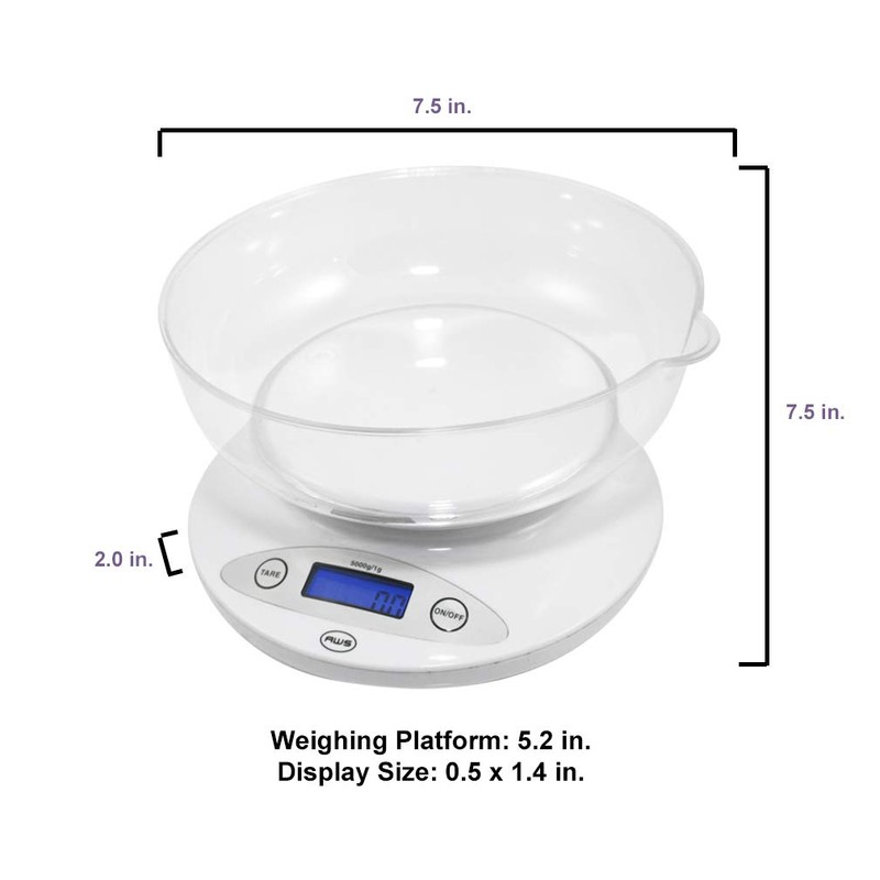 American Weigh 5KBOWL 5KG Digital Kitchen Scale with Removable Bowl,