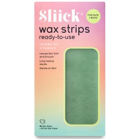 Sliick Ready-to-Use Wax Strips for Hair Removal – 40 Hair Removal Strips for Women with Jojoba Oil & Vitamin E, Includes 6 Post Wax Wipes