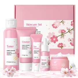 Sakura Skincare Set, Gesichtspflege Set Sakura, Anti-Aging Skin Care Set Sakura, Kits mit Reiniger, Toner, Gesichtsserum, Augencreme, Gesichtscreme, Frauen Geschenkset-5set