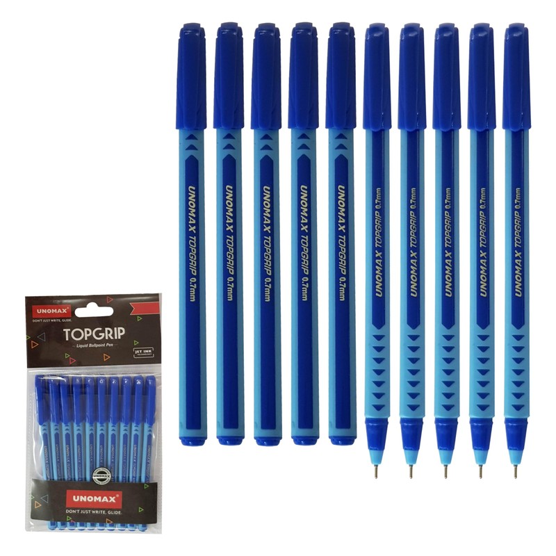 TOPGRIP Ballpoint Pens, BLUE, Fine Point (0.7mm), Pack of 10,