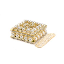 Cana Collection Wedding Unity Coins Glass and Rhinestones Display Case - Classic Gold -plated Ceremony Arras Rings Box