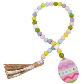 CRASPIRE Easter Beads Garland Wood Bead Garlands Spring Holiday Colorful Egg Boho Farmhouse Rustic Jute Rope Tassels Hanging Pendant Ornament for Tiered Tray Wall Easter Party Home Room Decorations