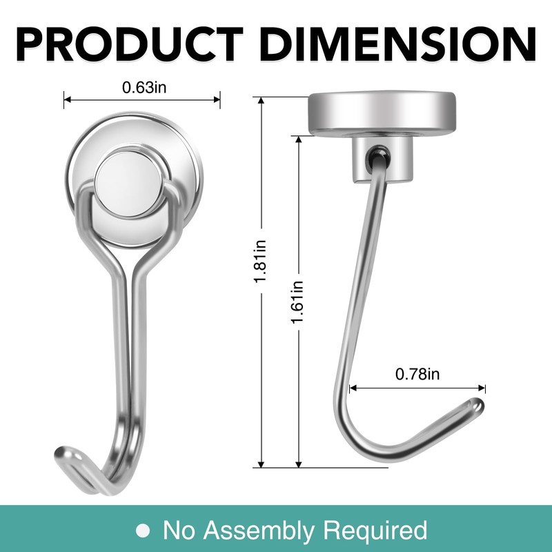 MIKEDE Magnetic Hooks 25LBS, 10 Pack Swivel Swing Magnetic Hook