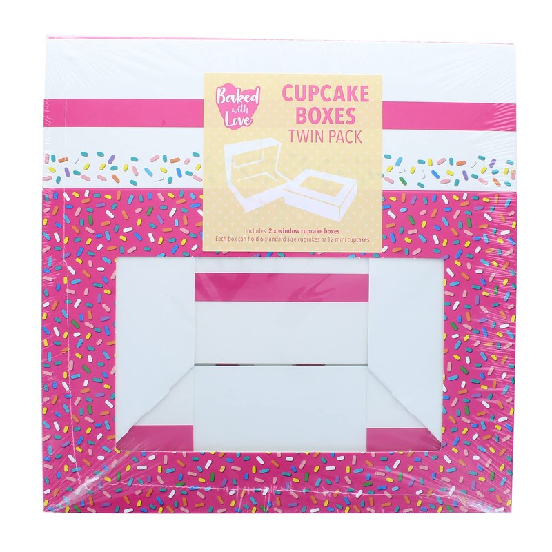 Baked with Love 6/12 Cupcake Box, Twin Pack, Pink Sprinkles