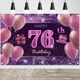 76th Birthday Decorations for Girls IMISI Happy Birthday Banner Pink Decorations for A Party Birthday Backdrop for Women