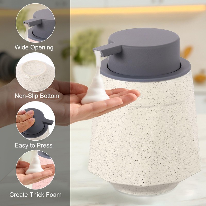 sourcing map Foaming Soap Dispenser 400ml/13.5oz Beige Ceramic Foaming Soap