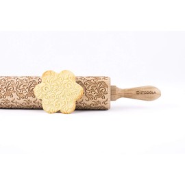 Rolling Pin Embossed with FOLK DECORATIVE Pattern for Baking Engraved Cookies Size Large 16.9 inch