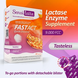 Lactase Enzyme Supplement - Quick Results for Dairy Ingestion, Quick Dissolve in Your Mouth - Vegan, Sugar Free, Gluten Free, Lactase Enzyme 9.000 fcc - Tasteless, 30 Tablets - SENSILATTE