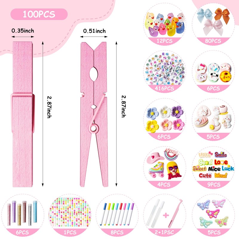 Dufvrpe Cheer Pins Kit with 100pcs 2.8" Clips - 80