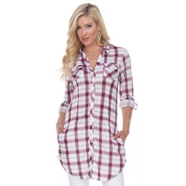 White Mark 17556-04-S Piper Stretchy Plaid Tunic44; 04 - Red & White - Small