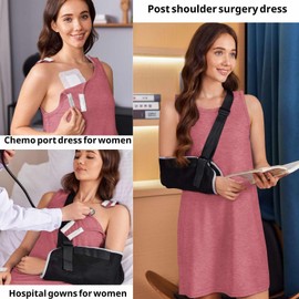 Deyeek Women's Post Shoulder Surgery Dress Full Tear Away Sleeveless Tank Dress After Rotator Cuff Adaptive Clothing Rose Red