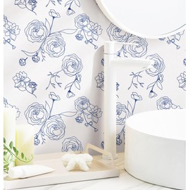 Safiyya 118"x17.3" Peel and Stick Wallpaper Blue and White Contact Paper Floral Wallpaper Self Adhesive Removable Wallpaper for Bedroom Covering Vinyl Rolls