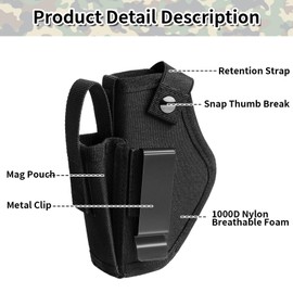 IC ICLOVER Gun Holster for Concealed Carry, Universal Pistol Holster with Mag Pouch, for Men Women, Fits Glock 43x, 19, 17, 23, 26, 27, 42, M&P Shield, Black