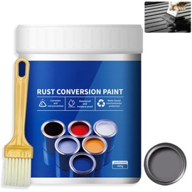 Weatherproof Rust Converter Paint For Metal,Rust Remover for Metals and Primer,Water-Based Industrial Anti-Rust Metallic Paint with Brush (Gray)