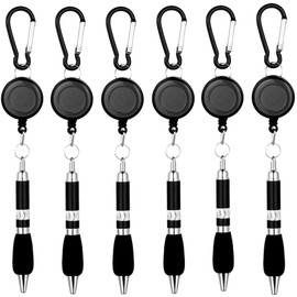 SevenMye 6 Pack Clip On Pens Carabiner Pens Retractable Badge Reel Pen Belt Clip and Carabiner Keychain Ballpoint Pen, Black