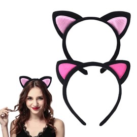 2 Pack Cat Ears Headband Plush Animal Ear Hair Hoops Cosplay Hair Accessories for Women Party Costume Props (Random Color)
