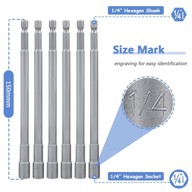 Mesee 6 Pieces 150mm Extra Long Magnetic Nut Driver Set,