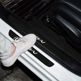 MASLEVAU - Juego de 4 protectores de placa para umbral de puerta de coche, de goma suave negra para puerta delantera/trasera, protectores de pedal de puerta para Honda CRV (blanco)